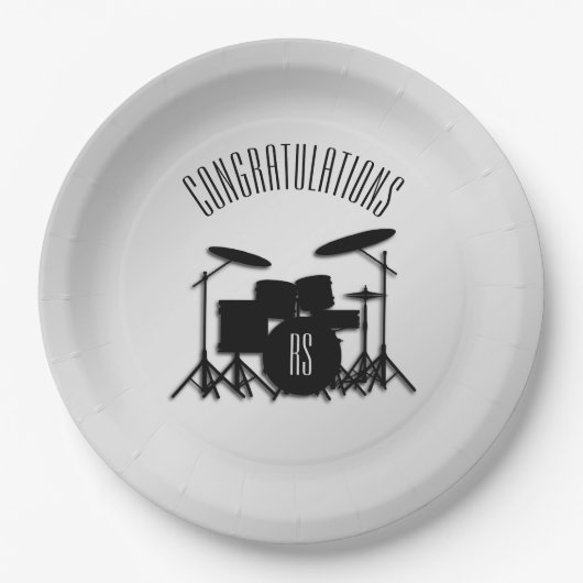 Assiettes En Carton Monogramme Ensemble Argent Félicitations (Devant)