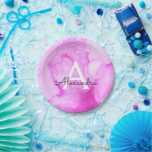 Assiettes En Carton Monogramme et initiale de nom avec éclaboussure d' (Fête)