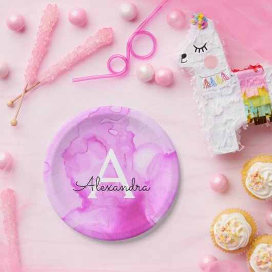 Assiettes En Carton Monogramme et initiale de nom avec éclaboussure d' (Fête)