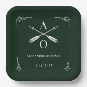 Assiettes En Carton Monogramme et Mariage des flèches Emerald Green (Recto)