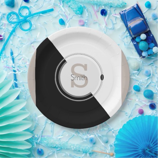 Assiettes En Carton Monogramme et nom Bloc Graphique Plaque jetable (Fête)