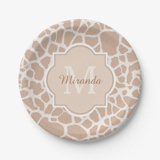 Assiettes En Carton Monogramme et nom brun clair chics d'impression de (Devant)