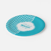 Assiettes En Carton Monogramme et nom du pied de muscade turquoise mod (Angle)