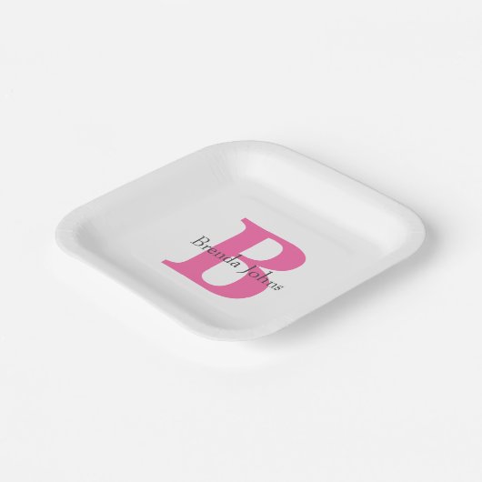 Assiettes En Carton Monogramme Fête de bébé Fête de mariage Rose Migno (Angulaire)