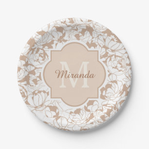 Assiettes En Carton Monogramme Fille Florale Tan Moderne Avec Nom