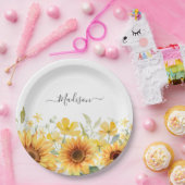 Assiettes En Carton Monogramme Fleur Jaune Tournesol Floral Botanique (Fête)