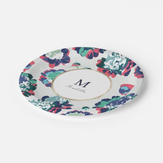 Assiettes En Carton Monogramme floral abstrait vert or classique moder (Angle)