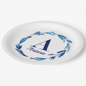 Assiettes En Carton Monogramme floral bleu 'A' (Angle)