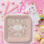 Assiettes En Carton Monogramme floral de Boho rose (Fête)