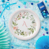 Assiettes En Carton Monogramme floral rose pâle Mariage élégant (Fête)
