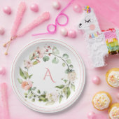 Assiettes En Carton Monogramme floral rose pâle Mariage élégant (Fête)