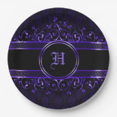 Assiettes En Carton Monogramme gothique orné noir et pourpre (Devant)