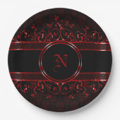 Assiettes En Carton Monogramme gothique orné noir et rouge (Devant)