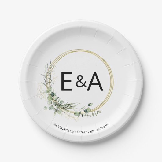 Assiettes En Carton Monogramme Graines de verdure Plaques de papier Ma (Devant)