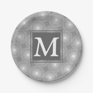 Assiettes En Carton Monogramme gris cercles motif