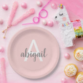 Assiettes En Carton Monogramme gris mou rose pâle (Fête)