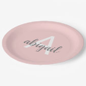 Assiettes En Carton Monogramme gris mou rose pâle (Angle)