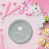 Assiettes En Carton Monogramme gris simple et chic avec nom (Fête)