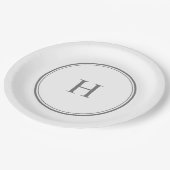 Assiettes En Carton Monogramme gris simple sur blanc (Angle)