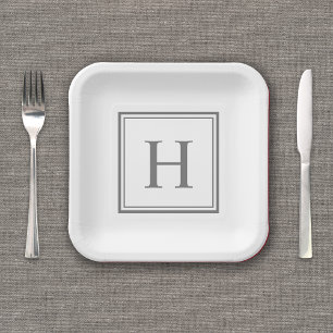 Assiettes En Carton Monogramme gris simple sur blanc