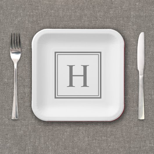 Assiettes En Carton Monogramme gris simple sur blanc