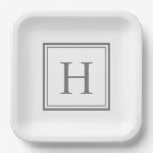 Assiettes En Carton Monogramme gris simple sur blanc (Recto)