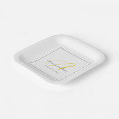 Assiettes En Carton Monogramme illuminant jaune, gris avec blanc (Angulaire)