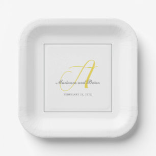 Assiettes En Carton Monogramme illuminant jaune, gris avec blanc