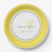 Assiettes En Carton Monogramme illuminant jaune, gris avec blanc (Devant)