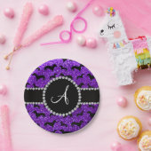 Assiettes En Carton Monogramme indigo violet parties scintillant dachs (Fête)