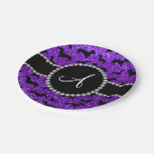 Assiettes En Carton Monogramme indigo violet parties scintillant dachs (Angle)