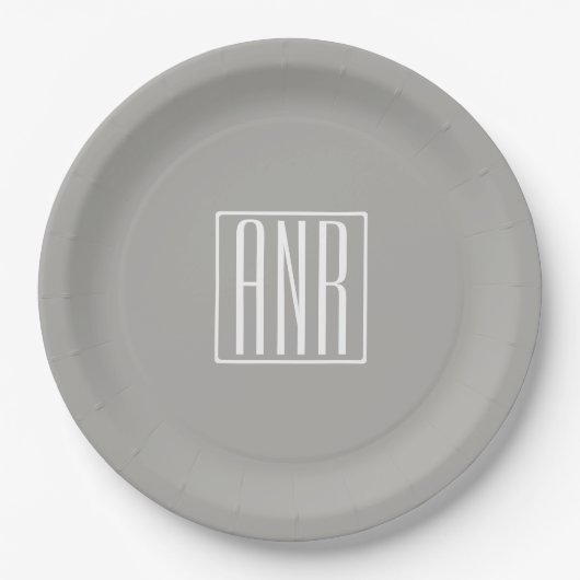 Assiettes En Carton Monogramme initial | Blanc sur gris clair (Devant)