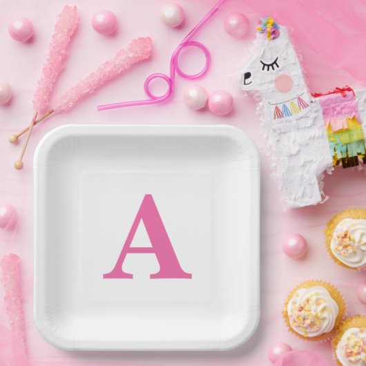 Assiettes En Carton Monogramme Initial Élégant Nom Personnalisé Rose B (Fête)