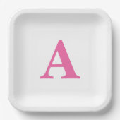 Assiettes En Carton Monogramme Initial Élégant Nom Personnalisé Rose B (Recto)