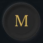 Assiettes En Carton Monogramme initial Gold Golden Black Nom personnal<br><div class="desc">Conçu avec modèle texte pour une initiale monogrammée que vous pouvez customiser! Vous pouvez également modifier les couleurs à votre gré.</div>