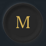 Assiettes En Carton Monogramme initial Gold Golden Black Nom personnal<br><div class="desc">Conçu avec modèle texte pour une initiale monogrammée que vous pouvez customiser! Vous pouvez également modifier les couleurs à votre gré.</div>