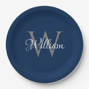 Assiettes En Carton Monogramme initial personnalisé