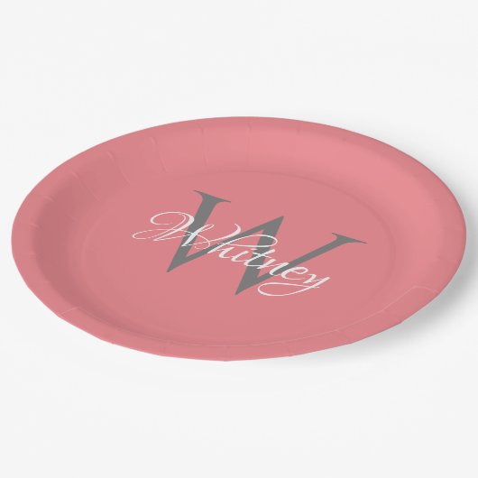 Assiettes En Carton Monogramme initial personnalisé (Angle)