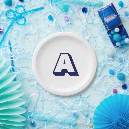 Assiettes En Carton Monogramme initial personnalisé bleu marine modern (Fête)