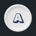 Assiettes En Carton Monogramme initial personnalisé bleu marine modern<br><div class="desc">Marine moderne bleu blanc Personnalisé monogramme initial Papier Plaque bleu marine lettre,  blanc arrière - plan</div>