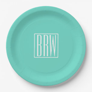 Assiettes En Carton Monogramme Initiales 3 Modernes Gras   Blanc Sur A
