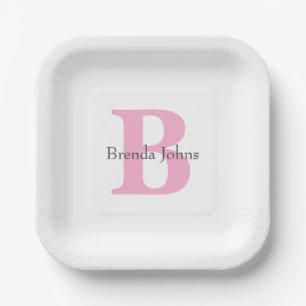 Assiettes En Carton Monogramme Initiales Baby shower rose Nom personna