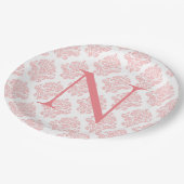 Assiettes En Carton Monogramme Initiales Damask Pastel Peach (Angle)