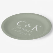 Assiettes En Carton Monogramme Initiales Sage Green Mariage (Angle)