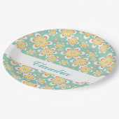 Assiettes En Carton Monogramme joli fleurs orange sur vert (Angle)