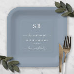 Assiettes En Carton Monogramme Mariage bleu foncé couleur simple<br><div class="desc">Simple couleur solide Dusty Mariage Monogramme Réception Plaques de papier personnalisées. Ce mariage moderne ou tout autre événement Design de plaque papier est simple et minimal avec une couleur arrière - plan unie et des polices de script de calligraphie signature tendance. Montré dans la nouvelle palette de couleurs du Mariage....</div>
