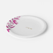 Assiettes En Carton Monogramme Mariage chinois floral rose (Angle)