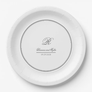 Assiettes En Carton Monogramme Mariage classique simple
