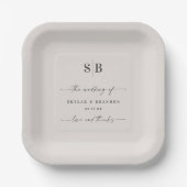 Assiettes En Carton Monogramme Mariage Ecru blanc cassé couleur simple (Recto)