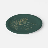 Assiettes En Carton Monogramme Mariage Emerald Green Gold Leaf (Angle)